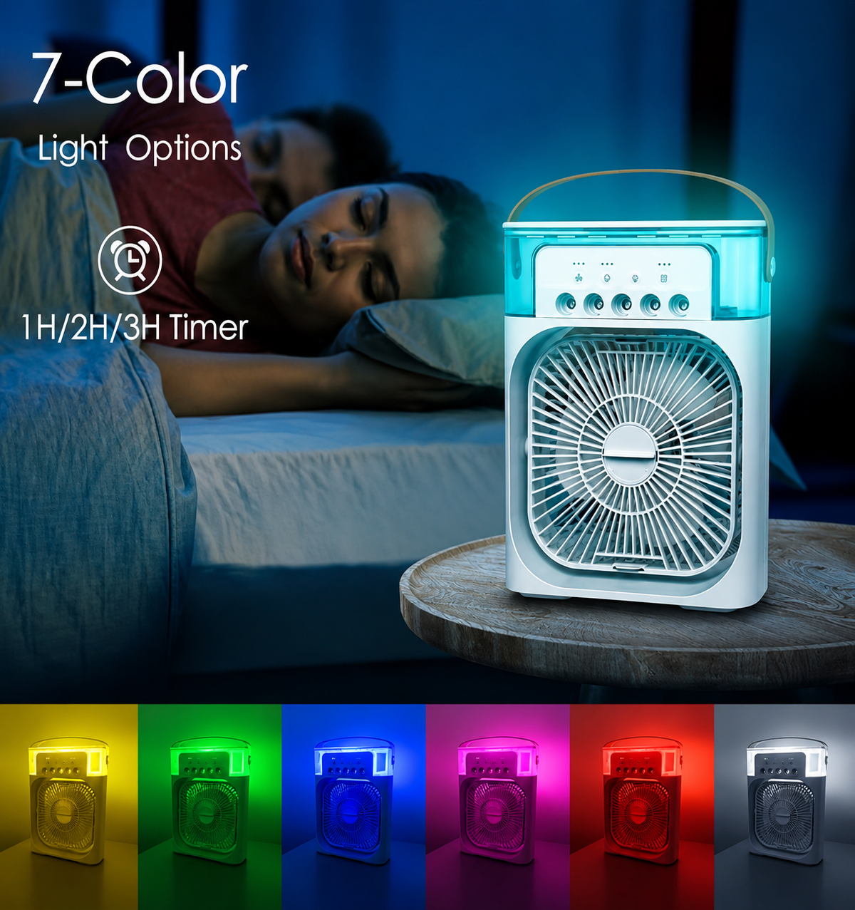 Portable Mini Air Cooler Fan with Water Mist & LED Light