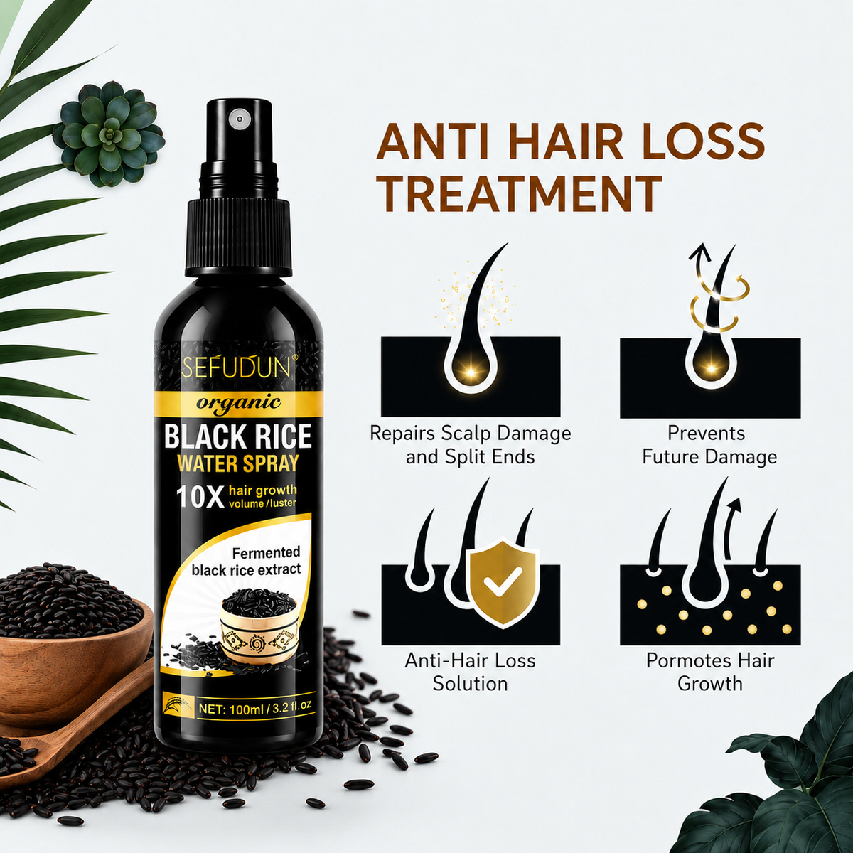 Black Rice Water Spray For Hair Root Strengthening & Growth (Pack Of 2)