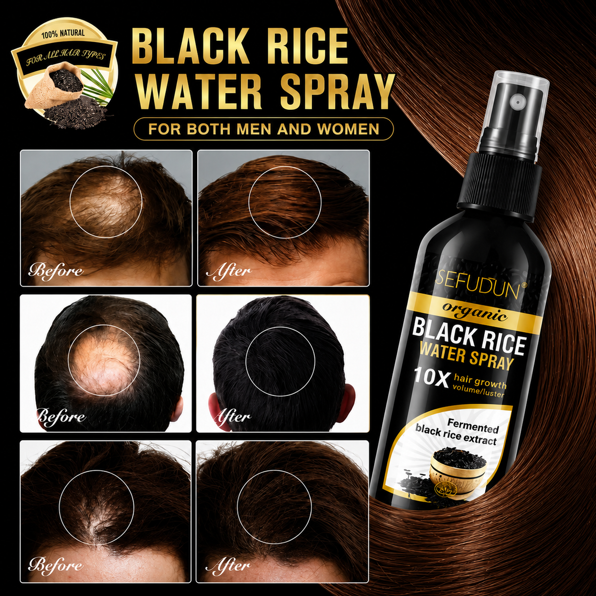 Black Rice Water Spray For Hair Root Strengthening & Growth (Pack Of 2)