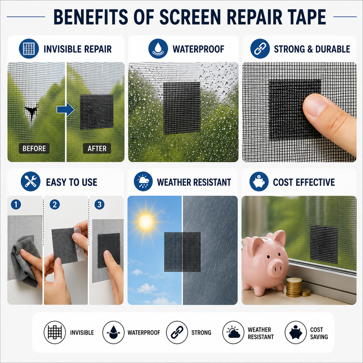 Strong Adhesive & Waterproof Window Mosquito net Covering Mesh Tape
