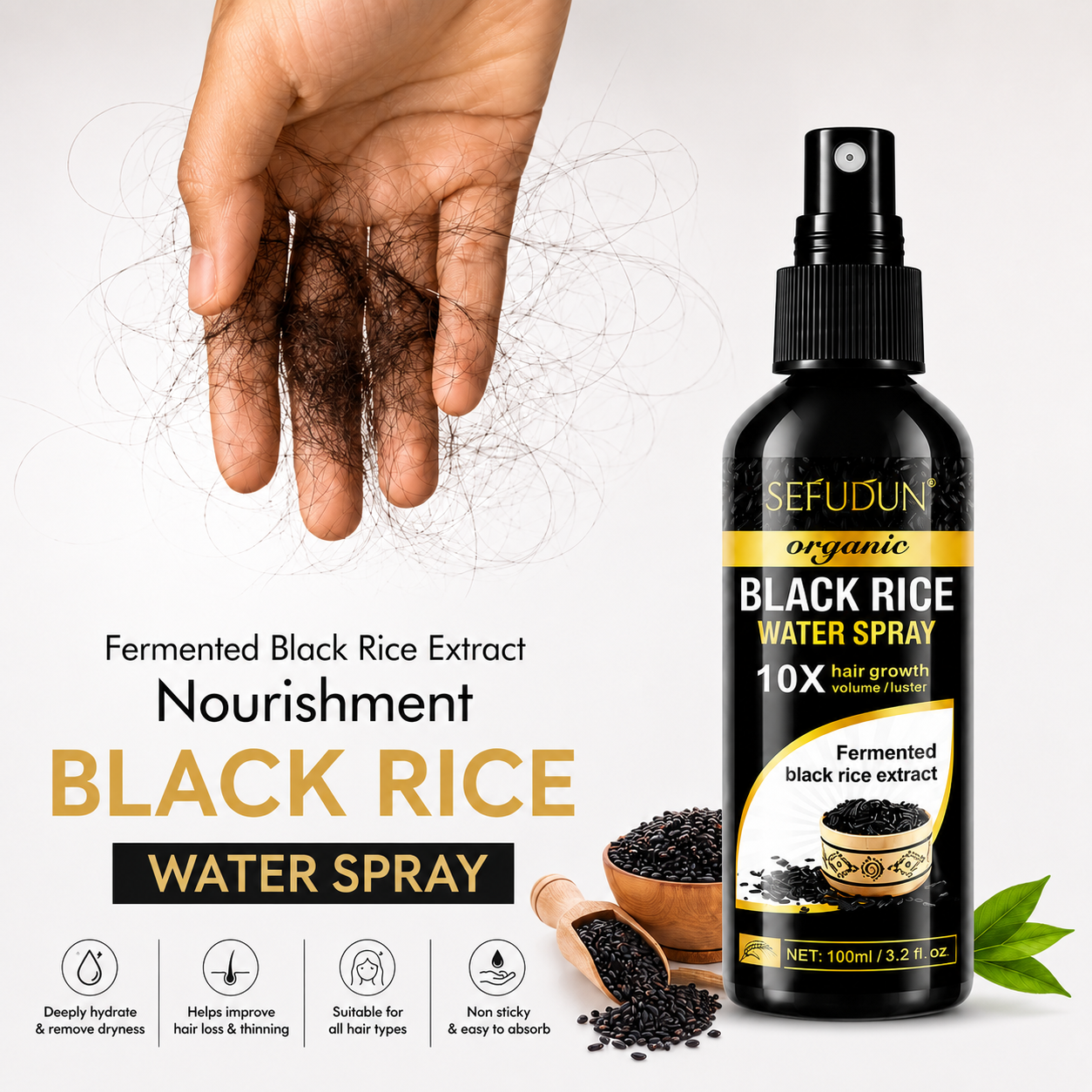 Black Rice Water Spray For Hair Root Strengthening & Growth (Pack Of 2)