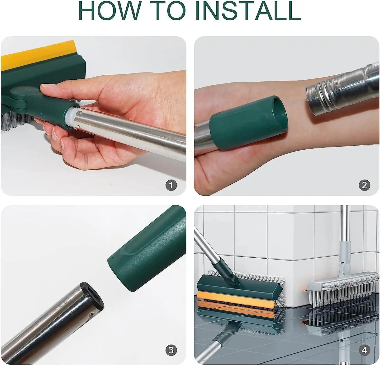 3 in 1 Floor Cleaning Broom Brush Rotating Tile Glass Wiper Scrubber