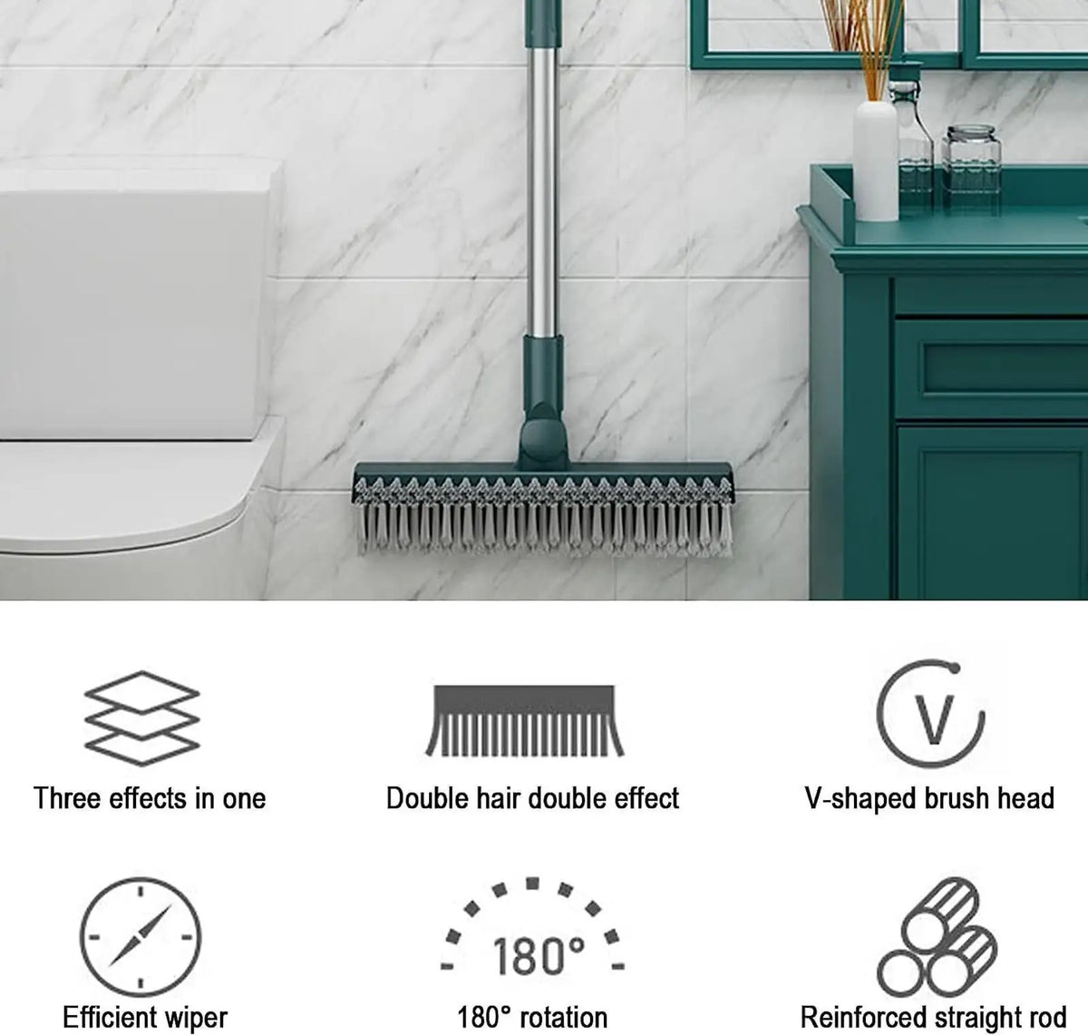 3 in 1 Floor Cleaning Broom Brush Rotating Tile Glass Wiper Scrubber
