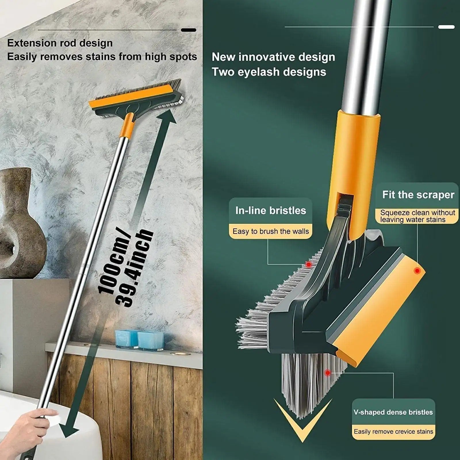 3 in 1 Floor Cleaning Broom Brush Rotating Tile Glass Wiper Scrubber