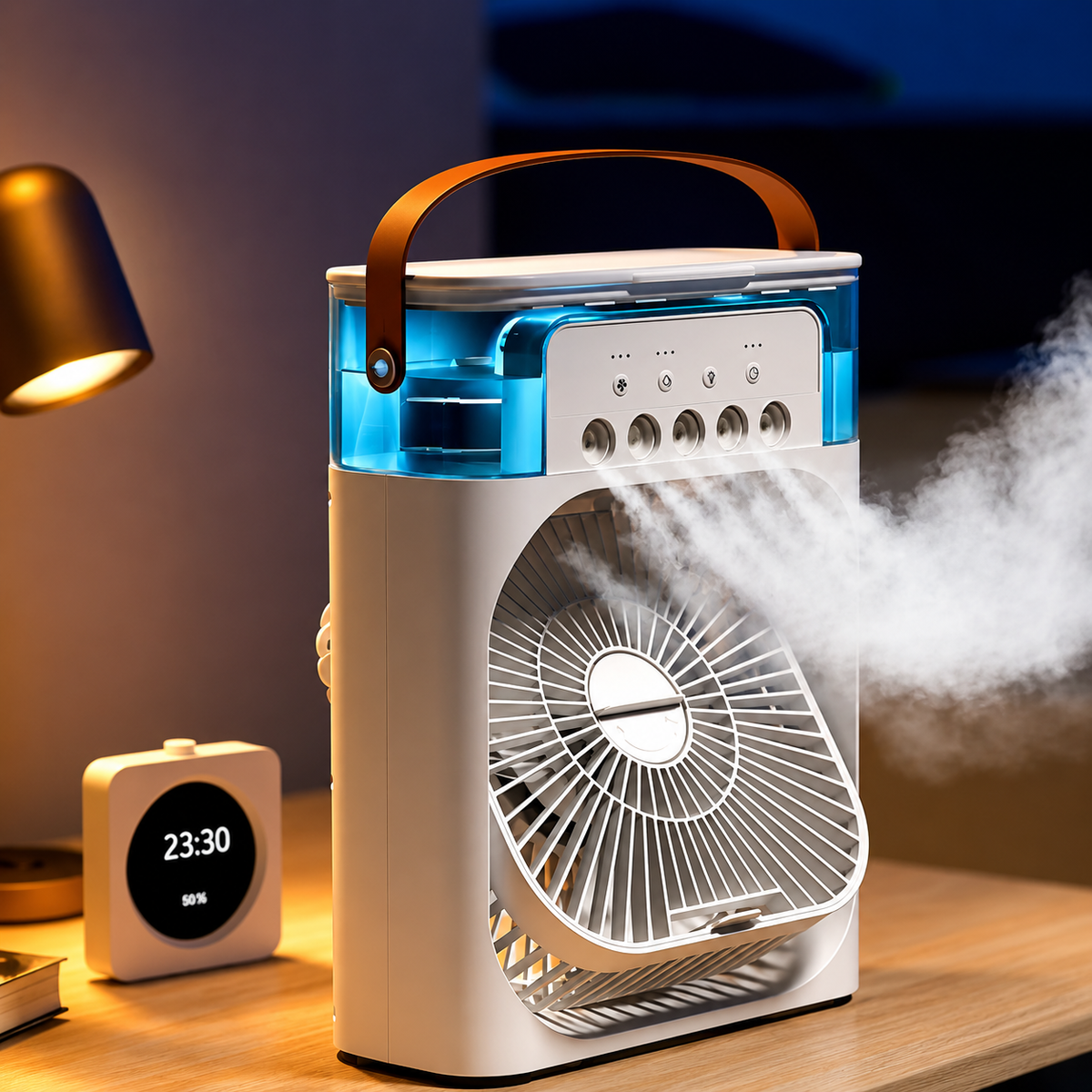Portable Mini Air Cooler Fan with Water Mist & LED Light