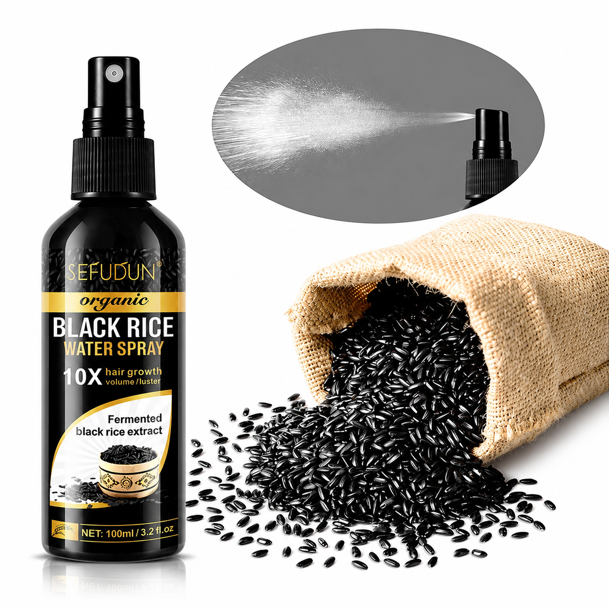 Black Rice Water Spray For Hair Root Strengthening & Growth (Pack Of 2)