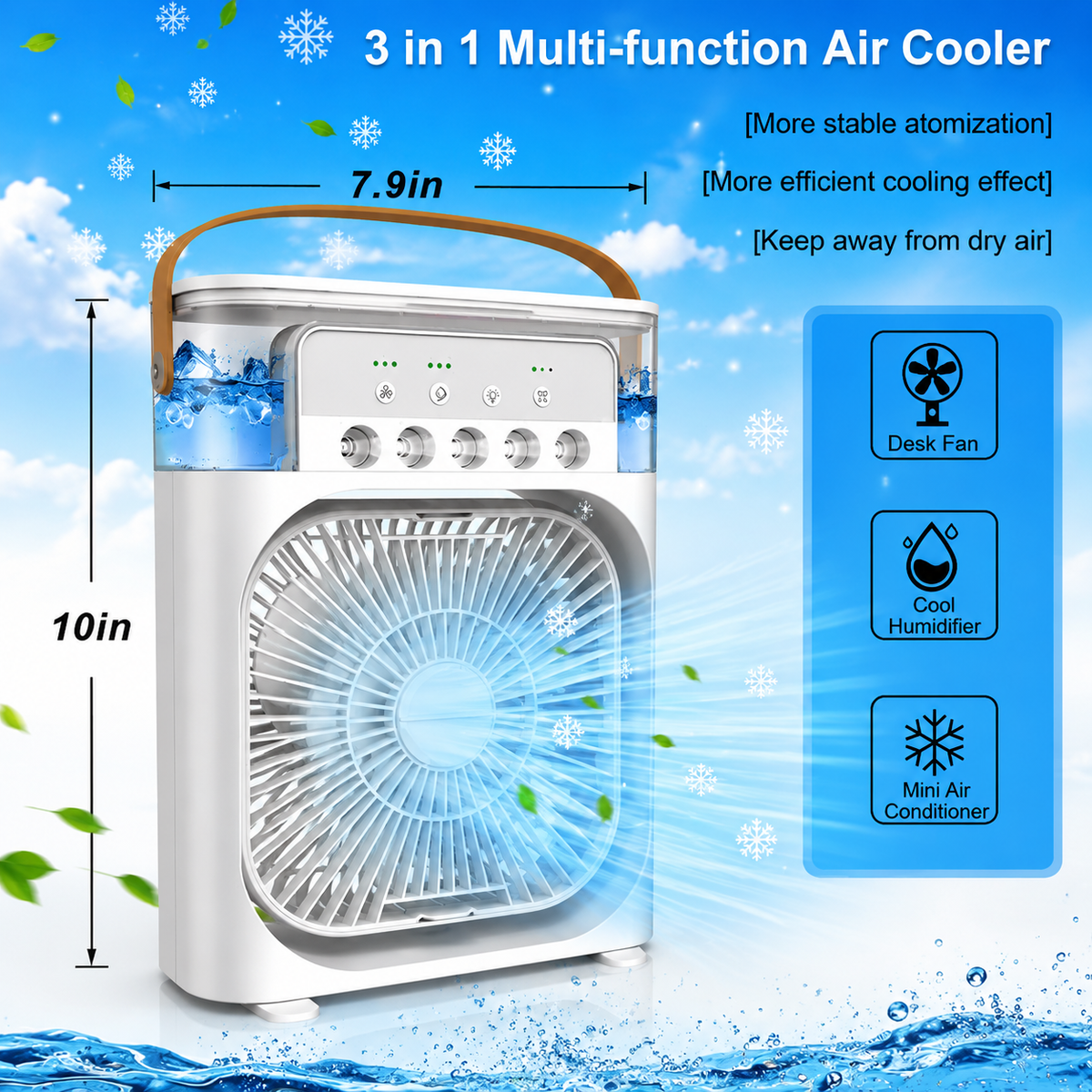 Portable Mini Air Cooler Fan with Water Mist & LED Light