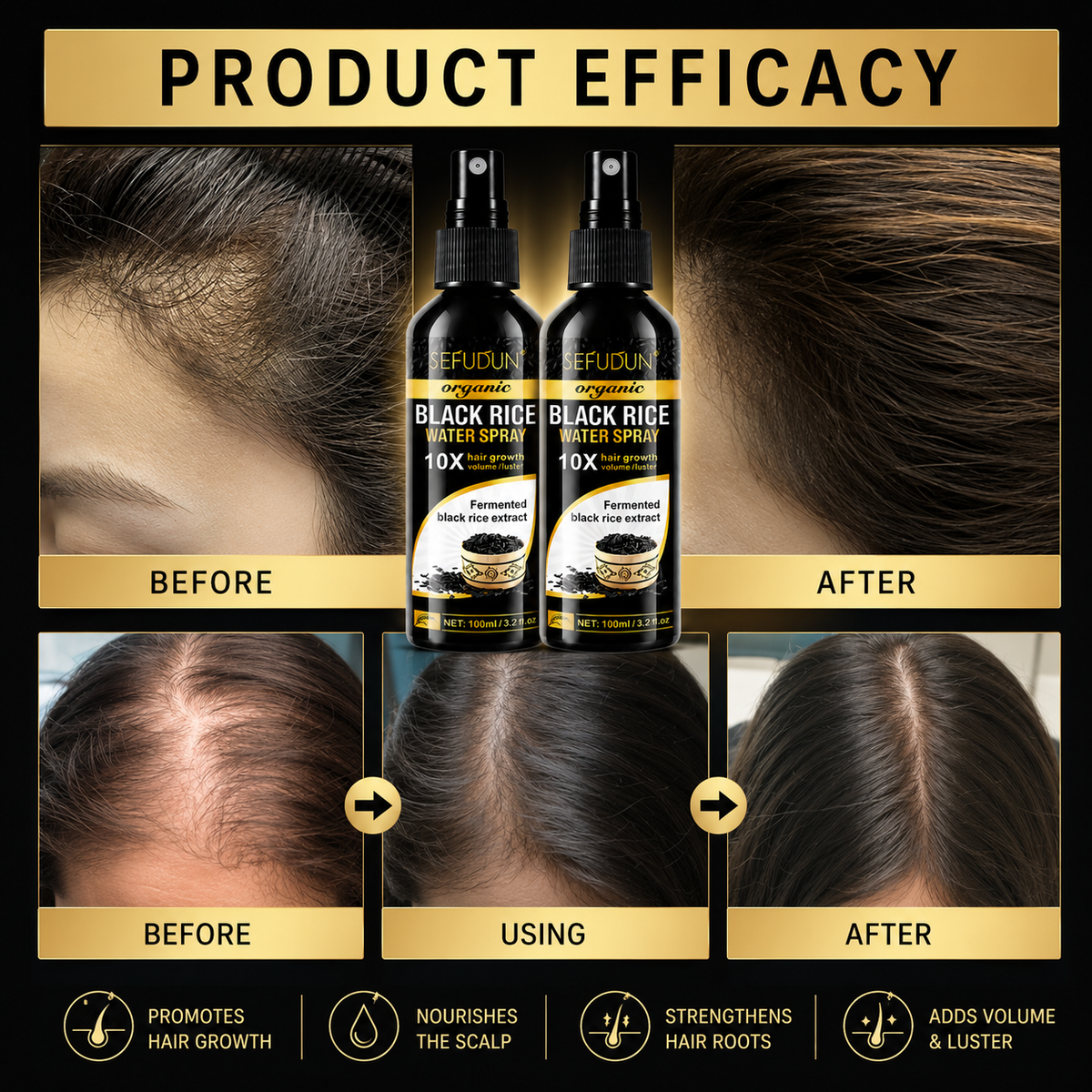 Black Rice Water Spray For Hair Root Strengthening & Growth (Pack Of 2)
