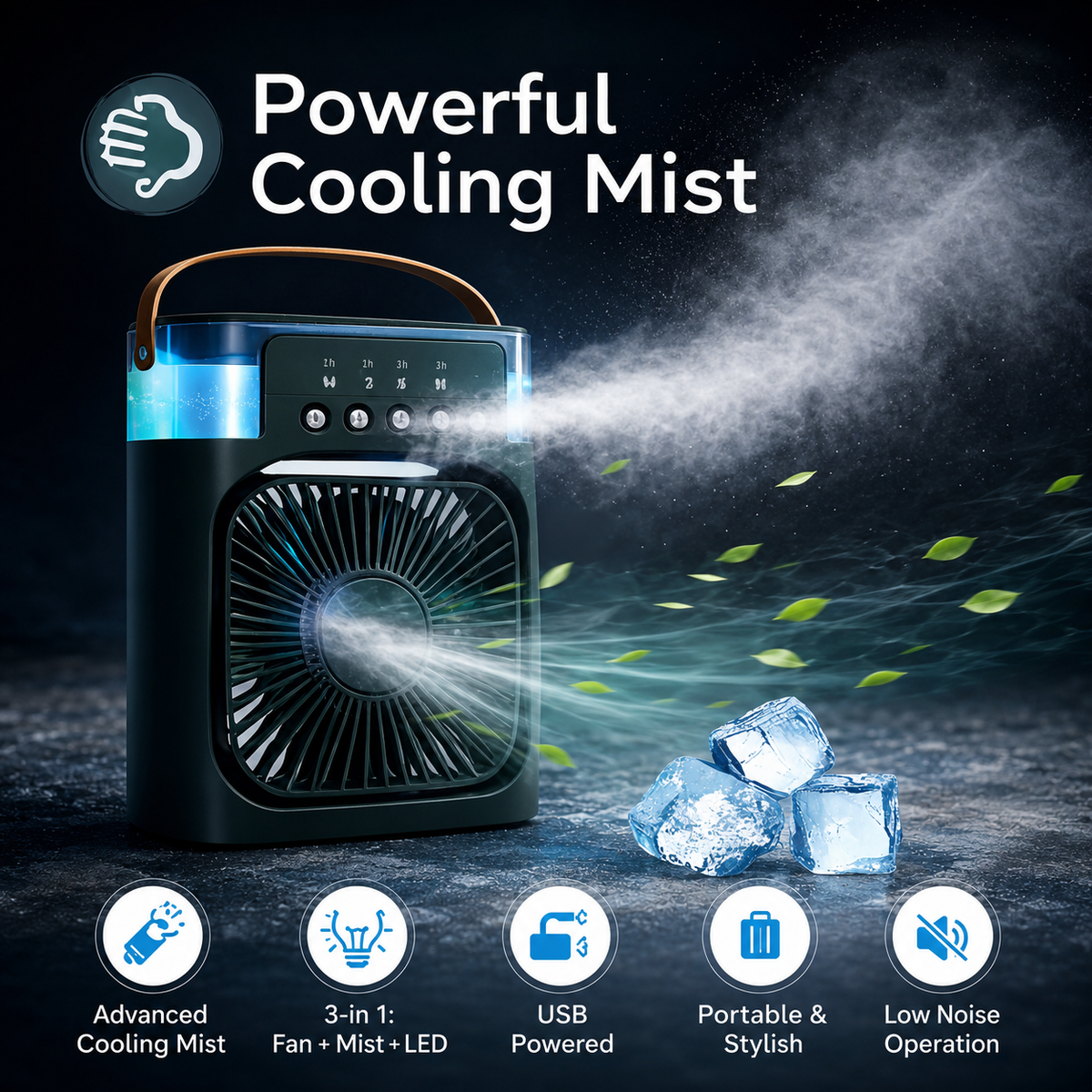 Portable Mini Air Cooler Fan with Water Mist & LED Light