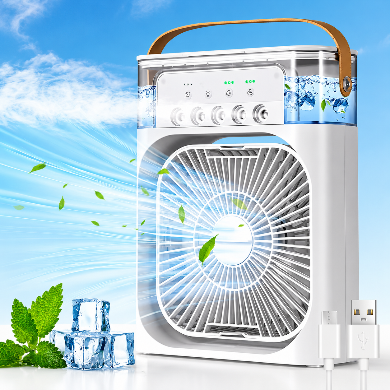 Portable Mini Air Cooler Fan with Water Mist & LED Light