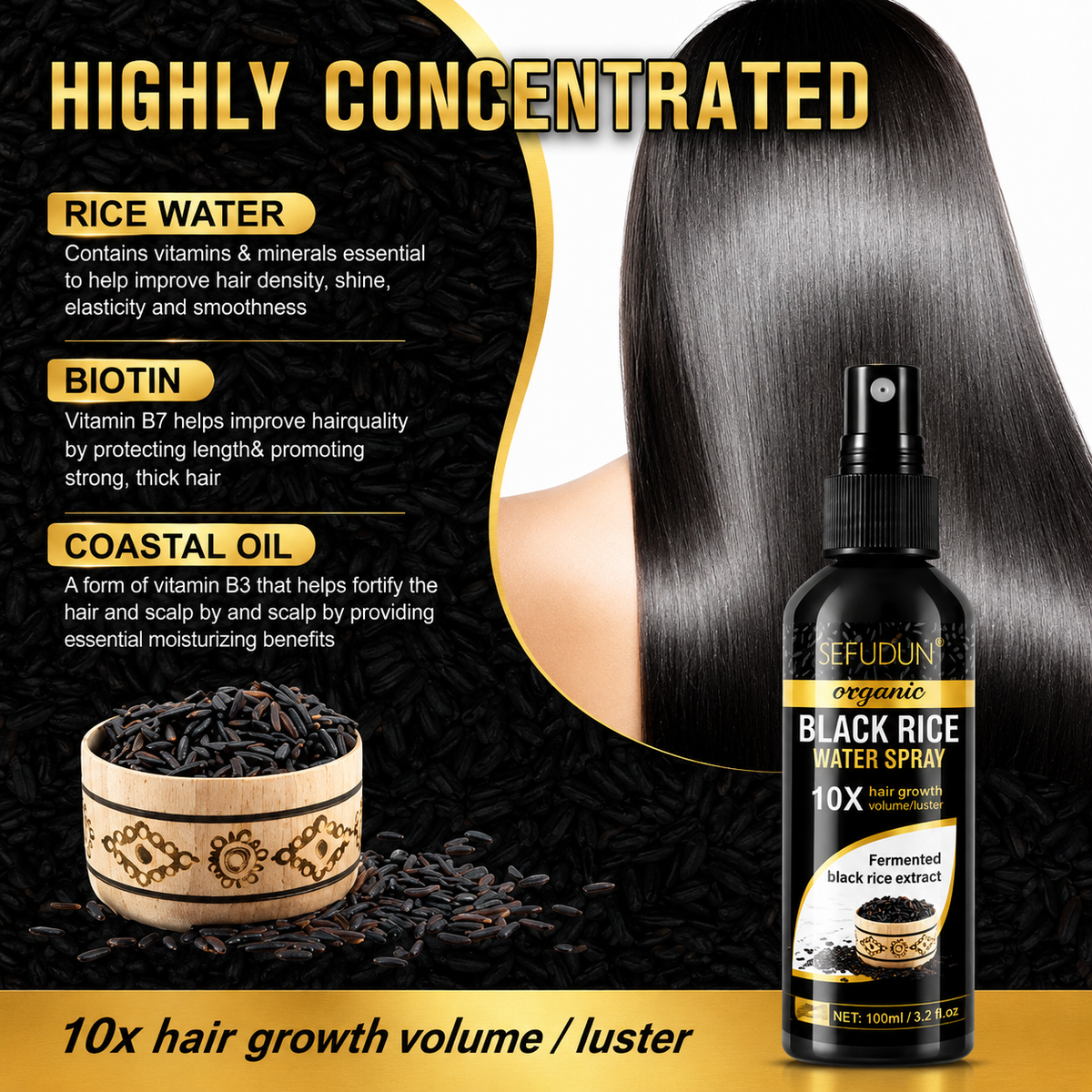 Black Rice Water Spray For Hair Root Strengthening & Growth (Pack Of 2)