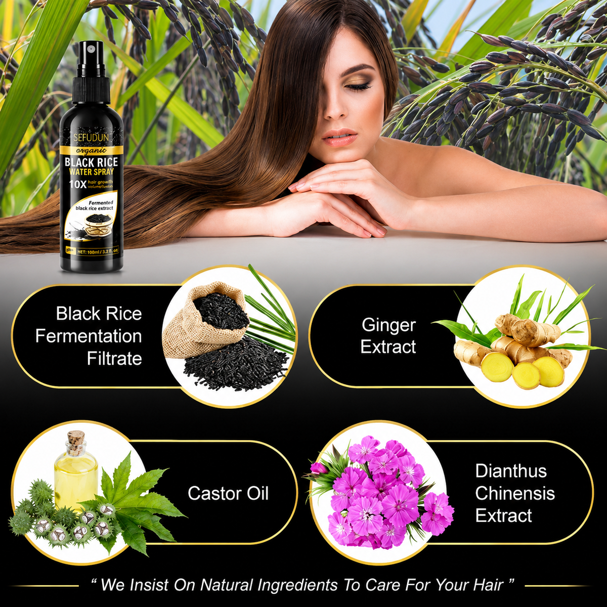 Black Rice Water Spray For Hair Root Strengthening & Growth (Pack Of 2)