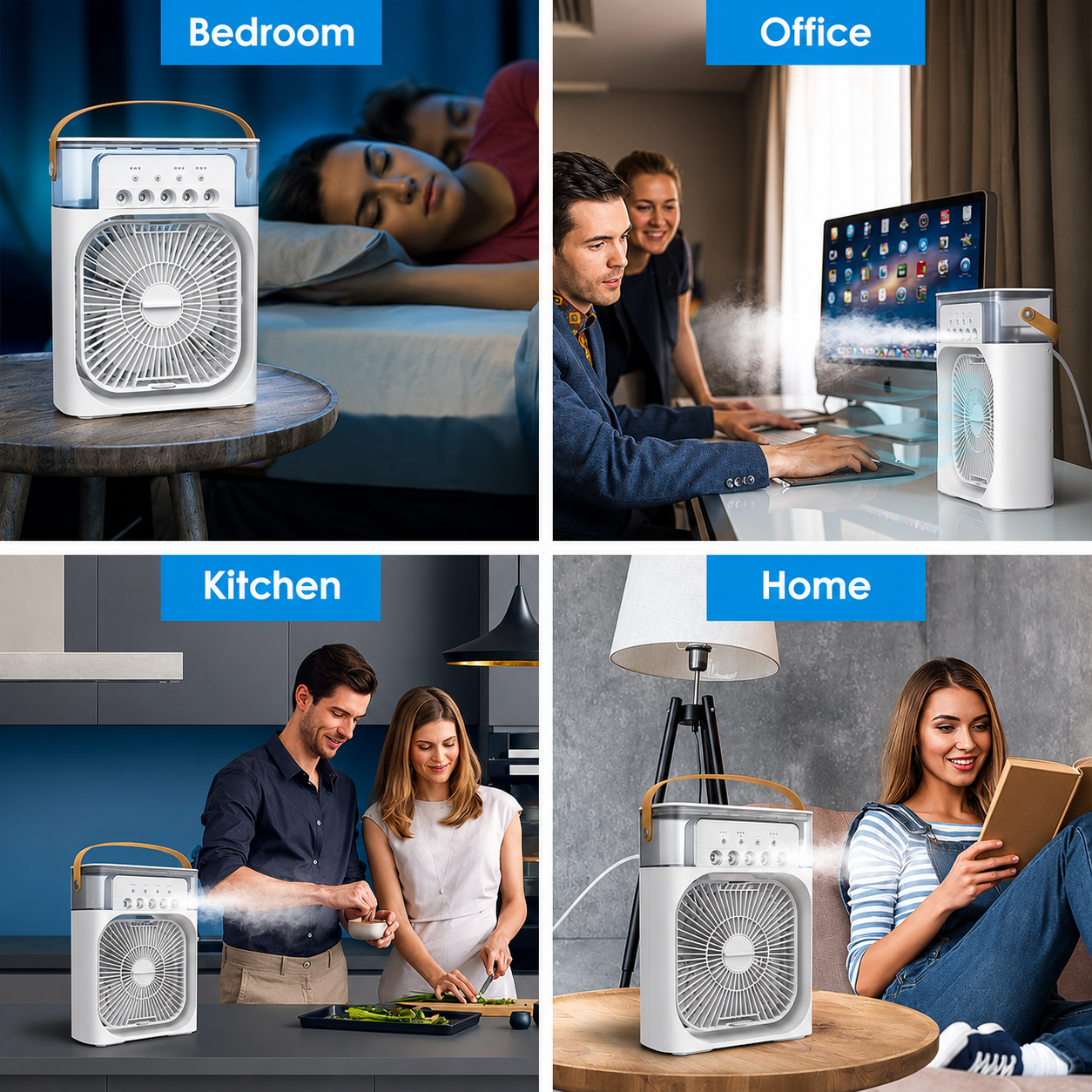 Portable Mini Air Cooler Fan with Water Mist & LED Light